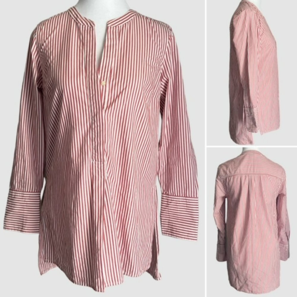 Old Navy High Low Split Neck Tunic White & Dark Pink Stripe, NWOT - Size XS
